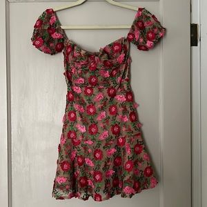 For Love & Lemons off the shoulder dress with sewn on flowers